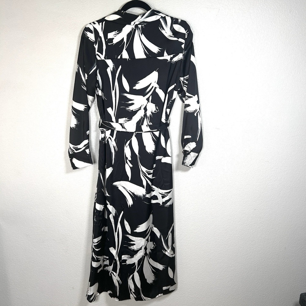 ZARA Floral Midi Derby Dress Womens Satin Floral Belted Black White Small NWT - Picture 6 of 9